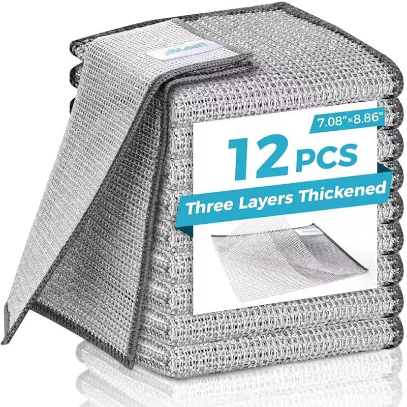 Forggon 12 Pack 3-Layer Metal Dish Cloth, No Scratches, Odorless Wire