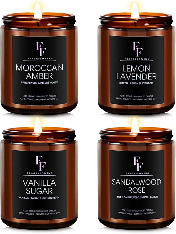 4 Pack Aromatherapy Scented Soy Wax Candles 28oz: Lavender, Vanilla, S