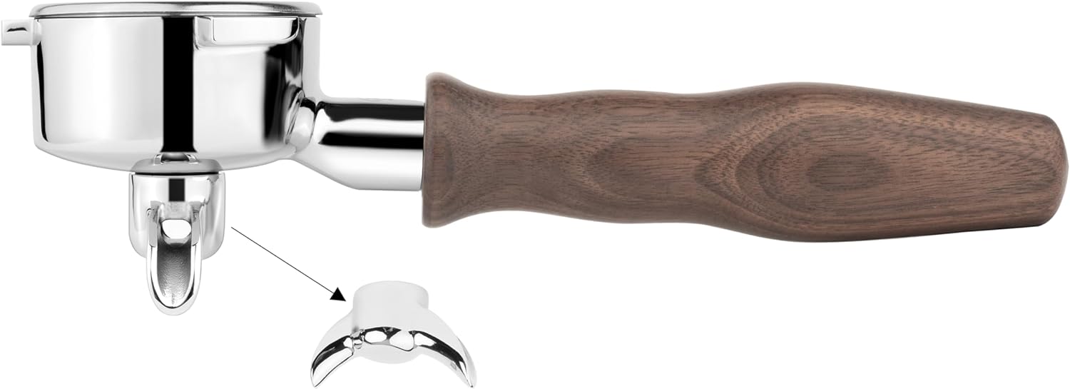 LILQ 54mm Double Spout Portafilter with 18-20g Basket, Walnut Handle, 