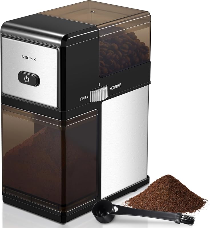Reemix Electric Automatic Flat Burr Coffee Grinder for French Press, D