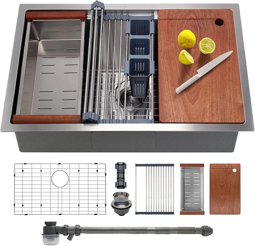 27 Inch Undermount 11 Gauge Stainless Steel Single Bowl Kitchen Workst