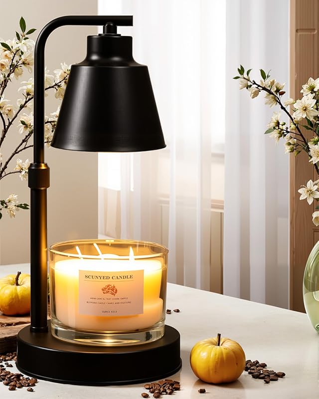 Black Candle Warmer Lamp: Timer, Dimmable, Adjustable Height, 2 Bulbs