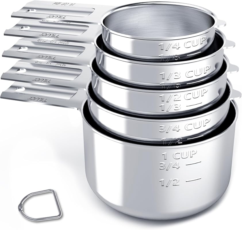 TILUCK 5-Piece Stainless Steel Measuring Cups Set for Kitchen Cooking 