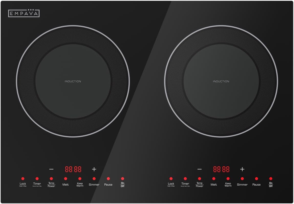 Empava Dual Induction Cooktop 2 Burner, Shatter-Proof Flat Glass Top,