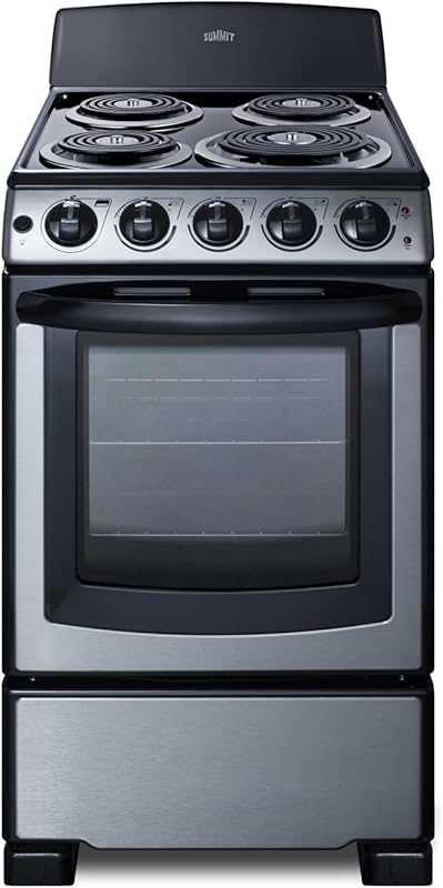 Summit PROEL20SS 20" Electric Coil Range with 4 Burners, Porcelain Int