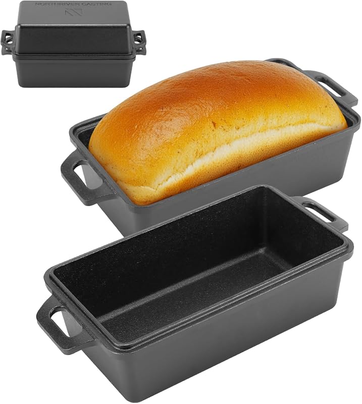 Cast Iron 9x5 Inch Loaf Pan with Lid, 2-Piece Set for Bread, Cake & Me