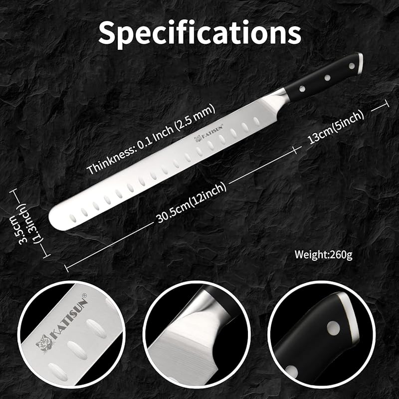 Professional 12 Inch Brisket Carving & Slicing Knife, Razor Sharp Germ