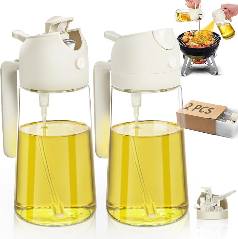 2-Pack 16oz Glass Olive Oil Sprayer & Dispenser for Cooking, Air Fryer