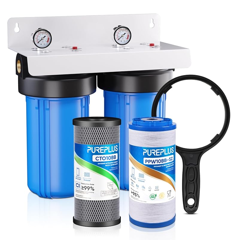 PUREPLUS 2-Stage Whole House Filter System, Sediment, Iron, Carbon, Ch