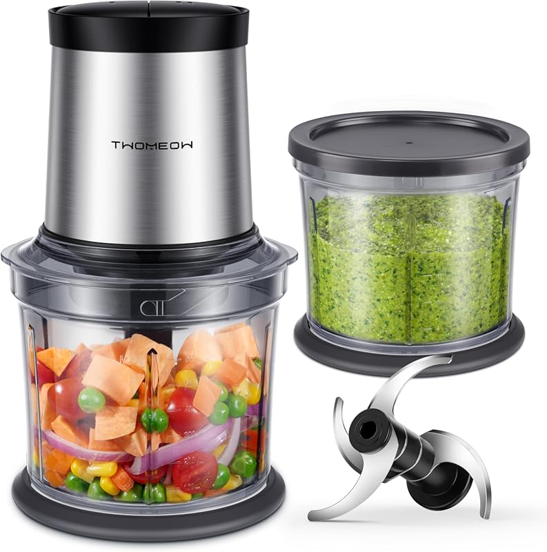 Powerful 4 Cup Electric Food Chopper & Meat Grinder with 2 Bowls, 2 Sp
