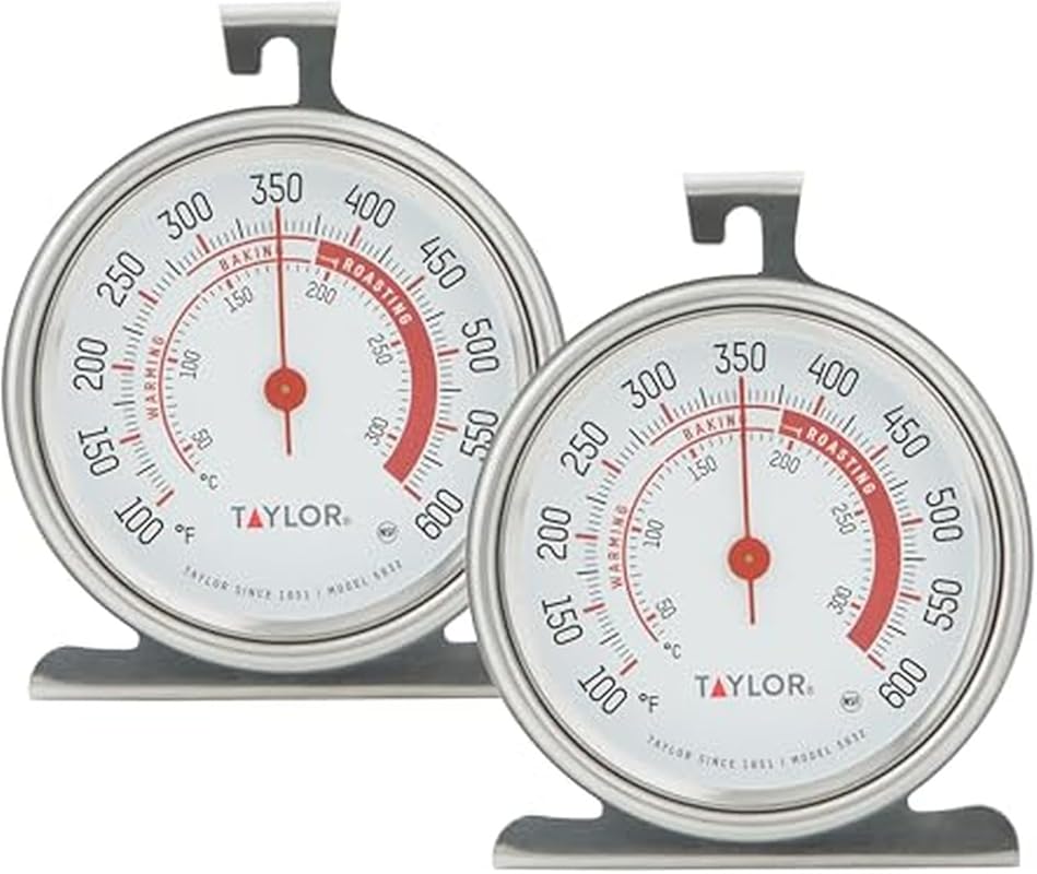 Taylor 5932 Large Dial Oven Thermometer 2-Pack, 3.25 Inch Stainless St