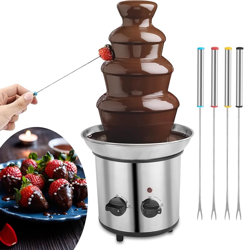 4 Tier Electric Chocolate Fondue Fountain, 4 LB, Melts Cheese & Sauce 