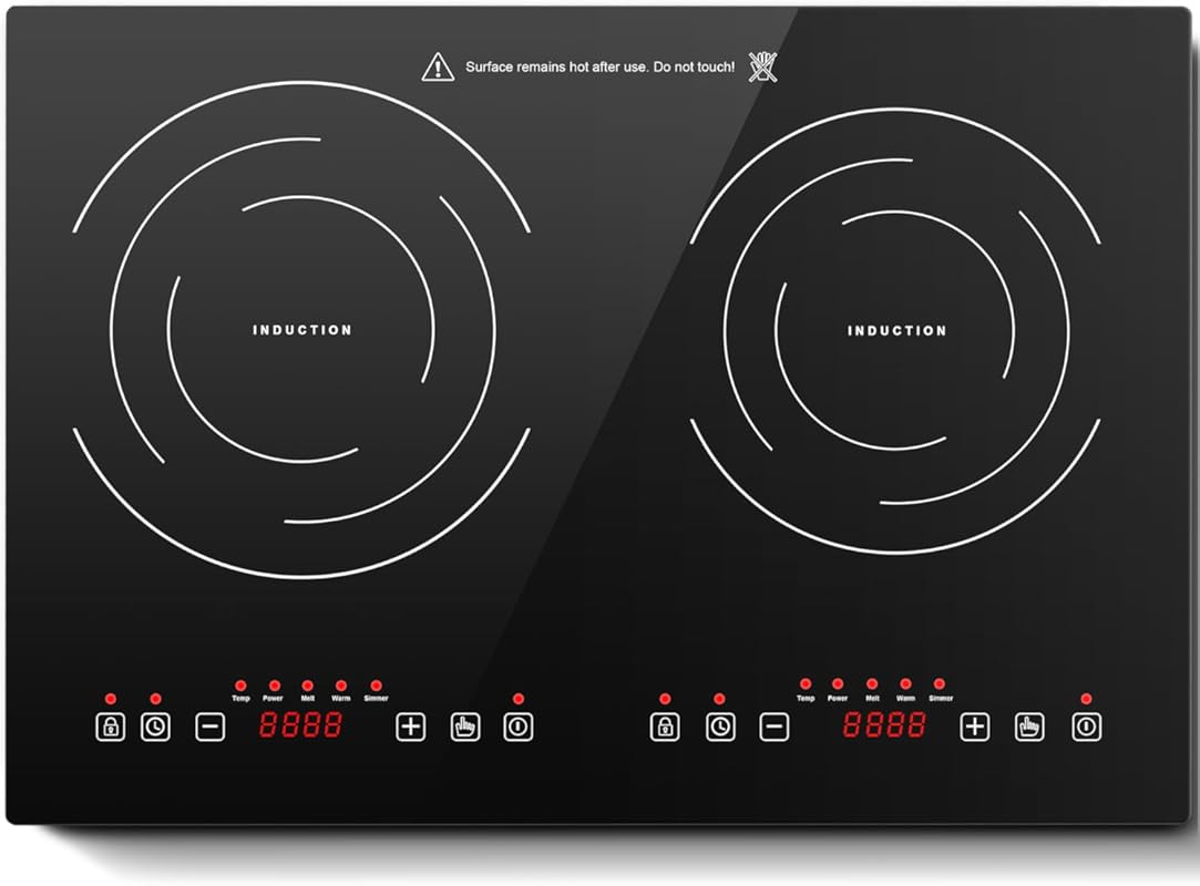 Built-In 20 Inch Induction Cooktop: 2 Horizontal Burners, 1800W, Senso