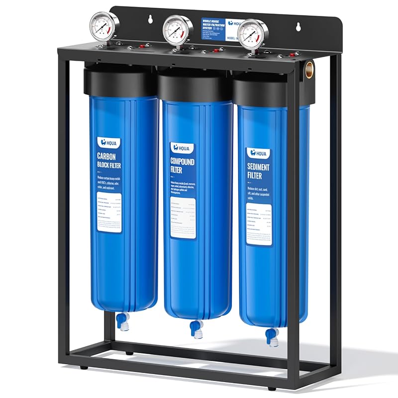 HQUA WF3-02 3-Stage Free-Standing Whole House Water Filter System for 