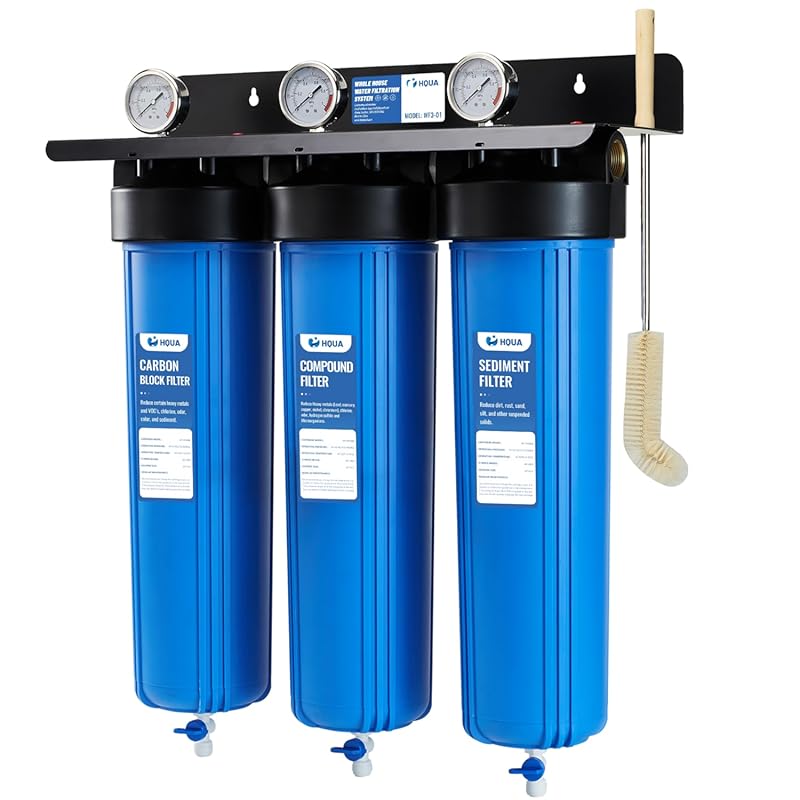 HQUA WF3-01 3-Stage Whole House Water Filtration System Reduces Heavy