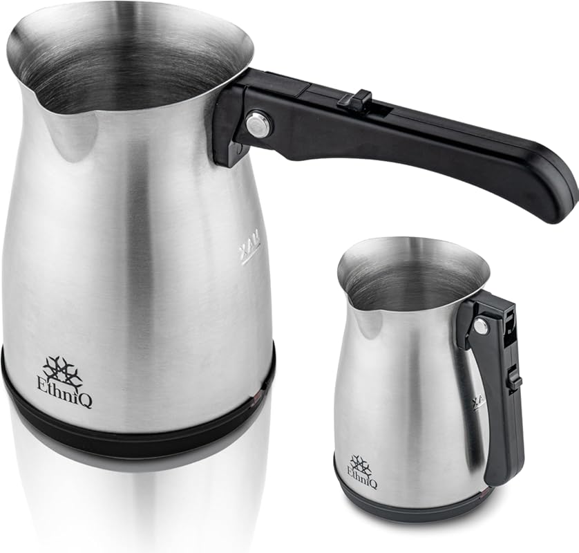 ETHNIQ Stainless Steel Turkish Coffee Maker, 1-4 Cups, Fast Brewing, F