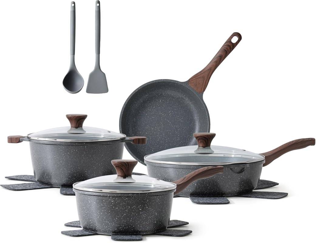 SENSARTE 13-Piece Nonstick Cookware Set with Swiss Granite Coating, PF