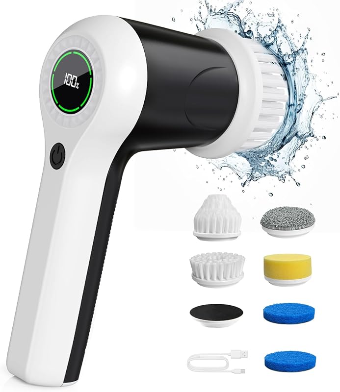 Electric Spin Scrubber: Cordless Shower Cleaner with Battery Display, 