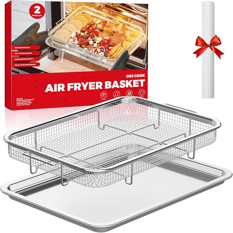 Stainless Steel Air Fryer Basket & Baking Tray, 15.3