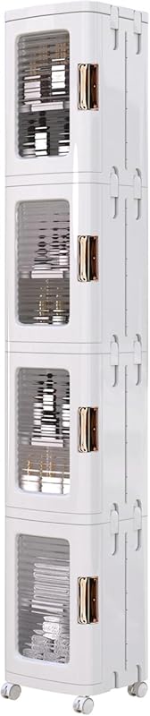 VECELO 4-Tier Slim Storage Cabinet with Wheels, Adjustable Shelves & M