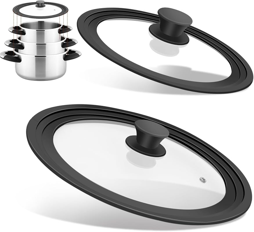 Universal Tempered Glass Lids (2-Pack) for Pots, Pans, Skillets; Fits 