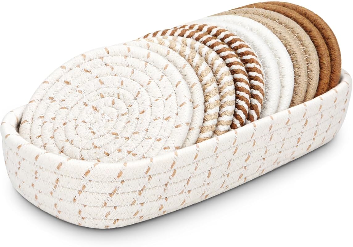 12 Pack Absorbent Coasters for Drinks, Set of 6 Colors with Basket, Pe