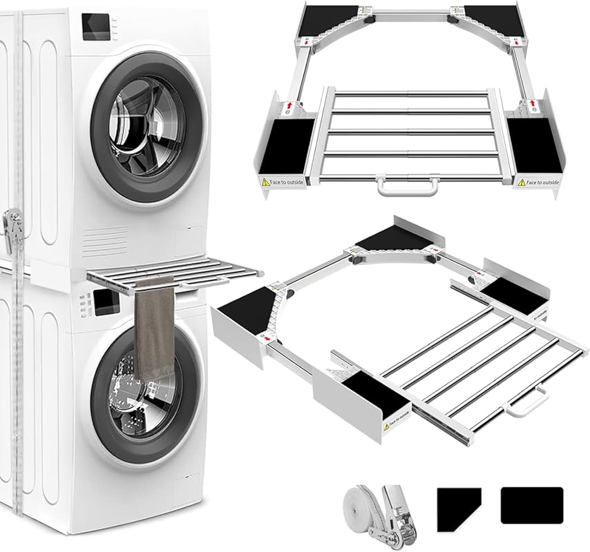 HHXRISE Universal Washer Dryer Stacking Kit with Pull-Out Shelf, Adjus