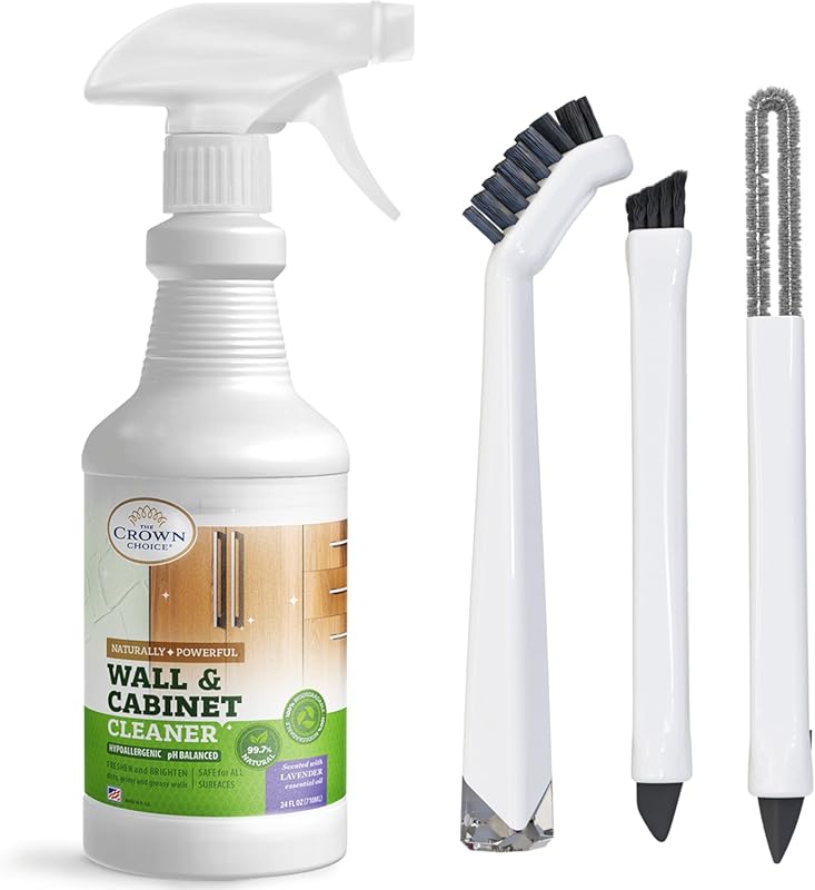 Natural Wall Cleaner & Brush Set: 24 Oz Lavender Stain Remover Spray w