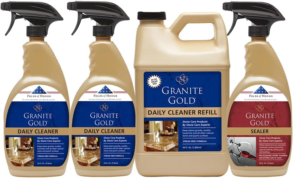 Granite Gold Daily Cleaner Spray 3-Pack & Sealer Spray 1-Pack for Natu