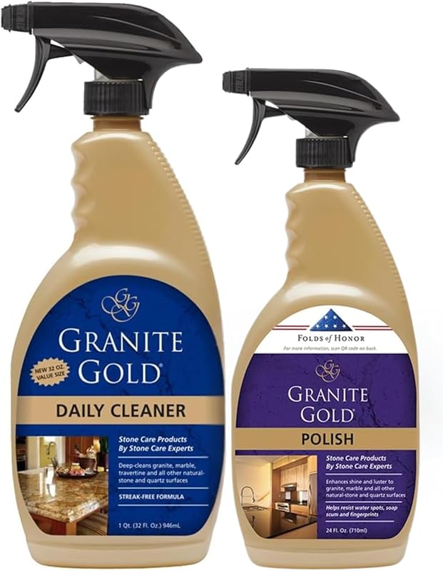 Granite Gold Daily Cleaner (32oz) & Polish Spray (24oz) for Marble, Qu