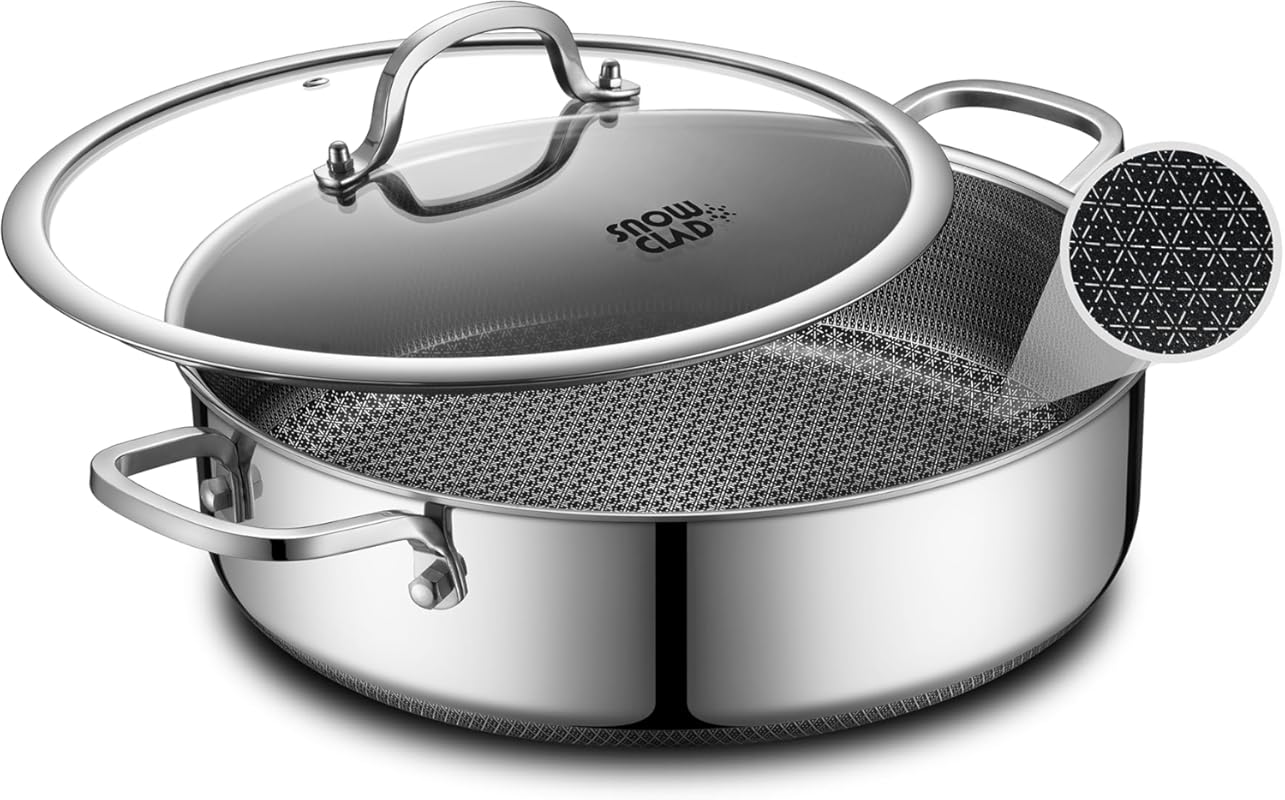 Hybrid Nonstick 5 Quart Saute Braiser Pan, 12-inch Deep Frying Cookwar