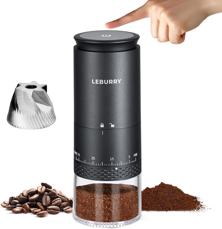 Portable Electric Burr Coffee Grinder, Rechargeable with 38 Adjustable