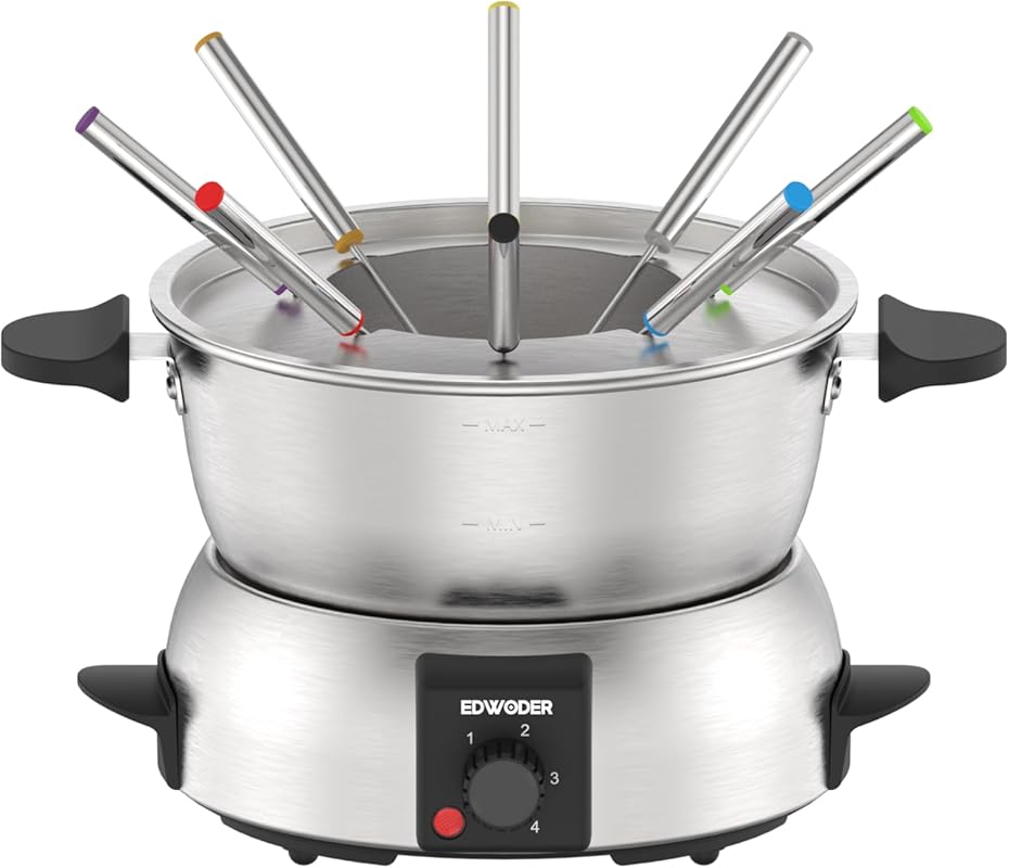 Electric Fondue Pot Set, 2-Quart Stainless Steel, Temperature Control,