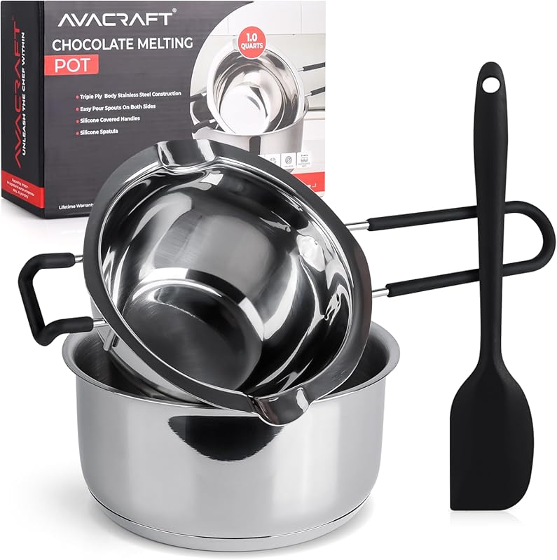AVACRAFT 1 Quart 18/8 Stainless Steel Double Boiler Set with Spatula f