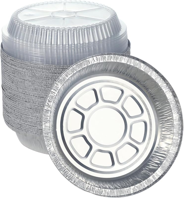 7 Inch Round Disposable Aluminum Foil Pans with Clear Dome Lids (60 Pa