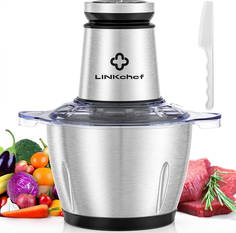 LINKChef Small 10-Cup Food Processor, 600W Electric Meat Grinder & Cho