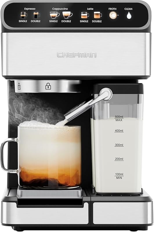 Chefman CaféMaster Pro Espresso Machine: Built-in Milk Frother for Cap