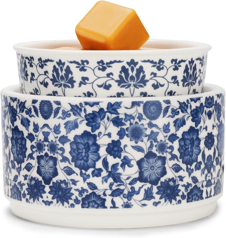Blue & White Porcelain Pattern Ceramic 3-in-1 Electric Wax Warmer & Oi
