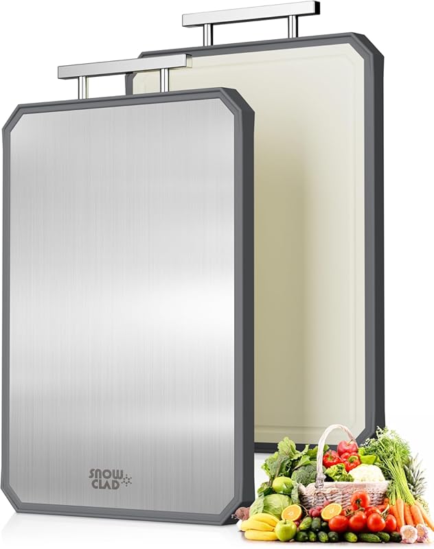SNOWCLAD Double-Sided Stainless Steel Cutting Board 16x11 Inch – Large