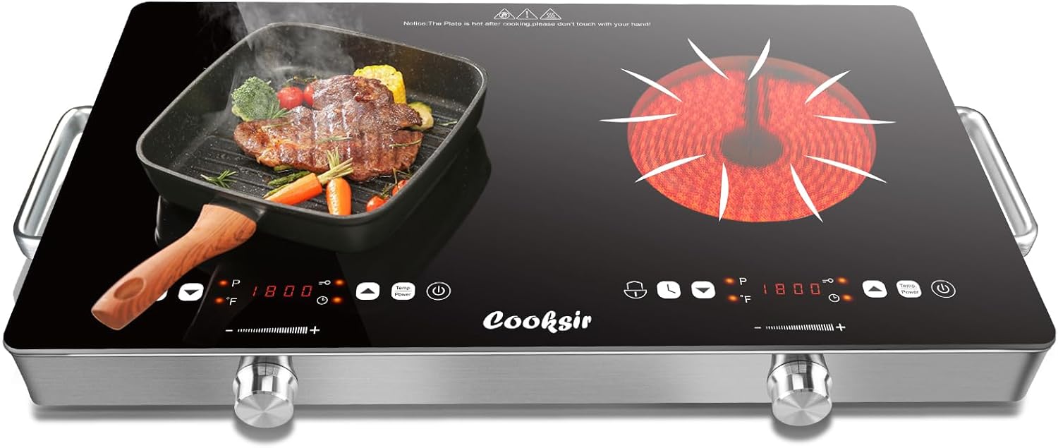Portable 2 Burner Electric Cooktop Stove Top, 24 Inch 110V 2000W with 