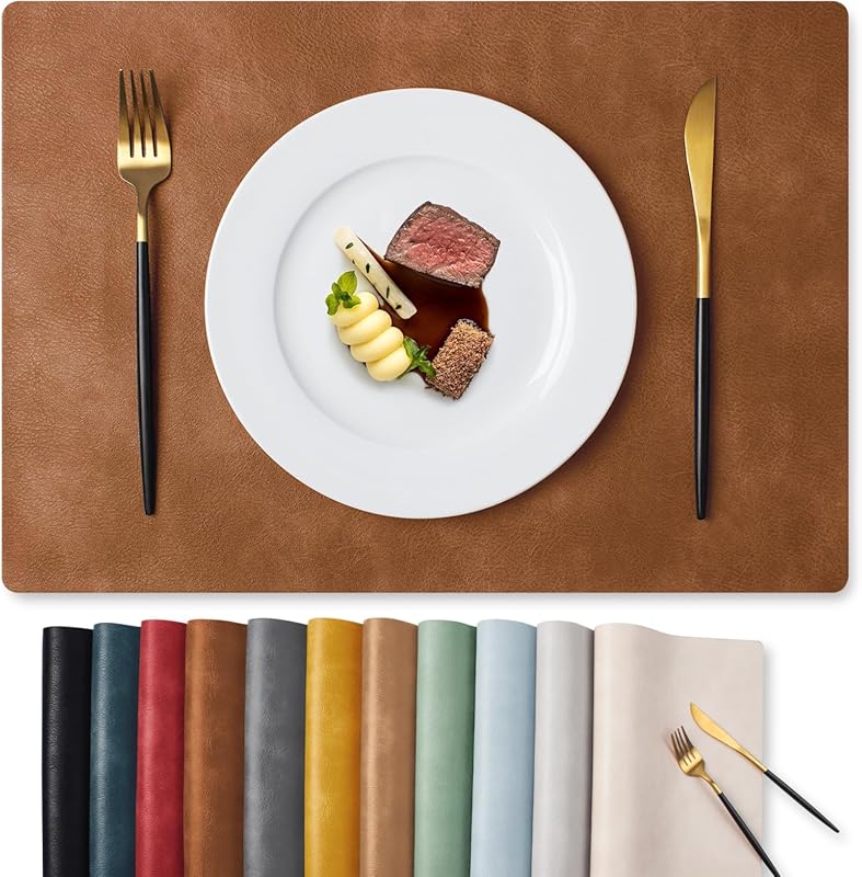 MOSAYT Reddish Brown Faux Leather Vinyl Placemats Set of 6 – Waterproo