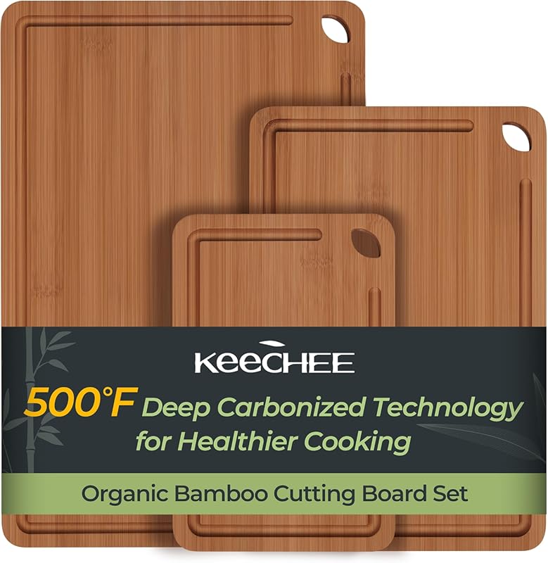 Durable Bamboo Cutting Board for Kitchen with Deep Juice Grooves & Bui