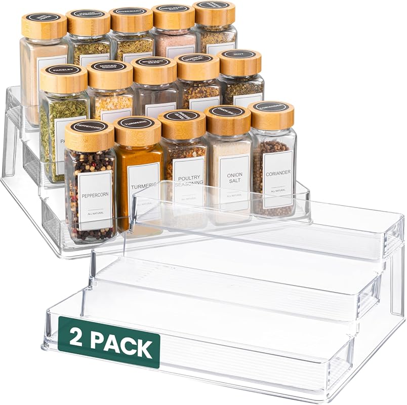 Oizeir 2-Pack Clear Acrylic 3-Tier Spice Rack Organizer