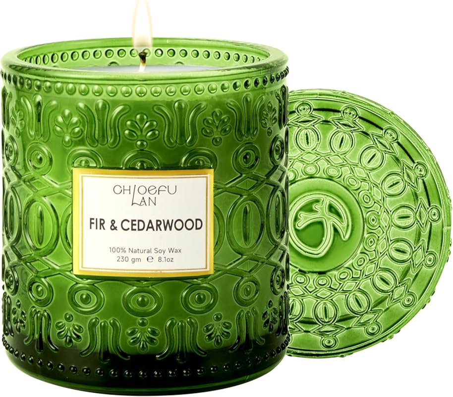 Chloefu LAN Fir & Cedarwood Scented Soy Jar Candle, Luxury Christmas F