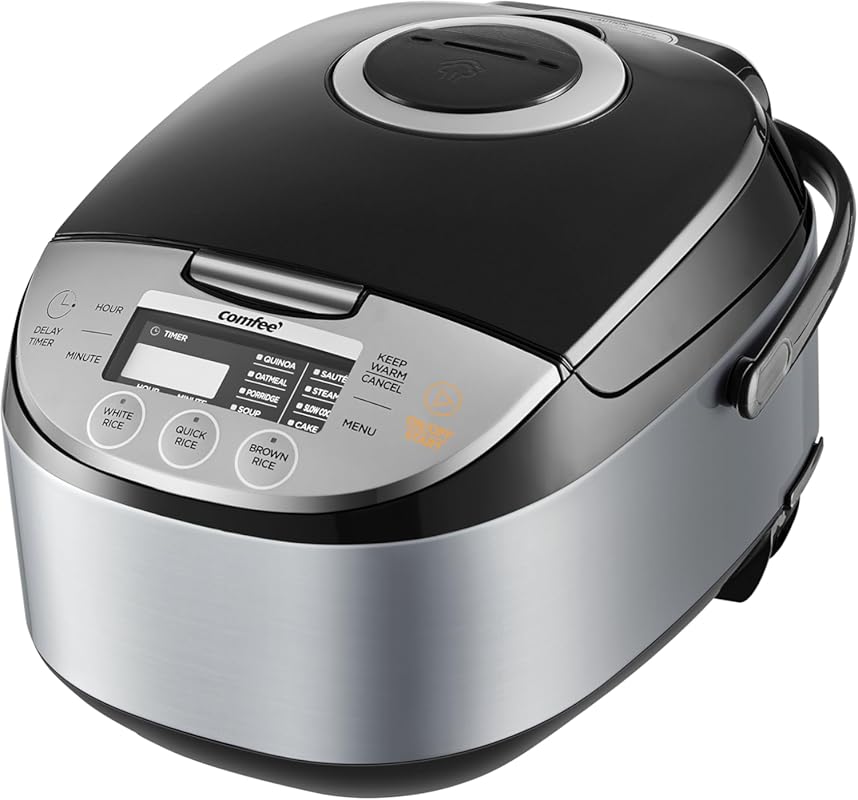 COMFEE' 6-Cup Uncooked Fuzzy Logic Rice Cooker, 11 Presets, 24H Timer,