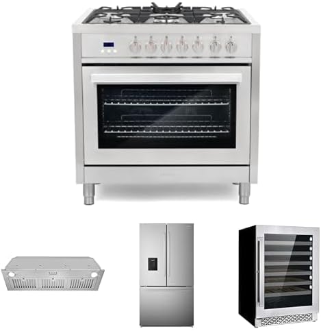 COSMO 4-Piece Kitchen Package: 36" Dual Fuel Range, Insert Hood, Frenc
