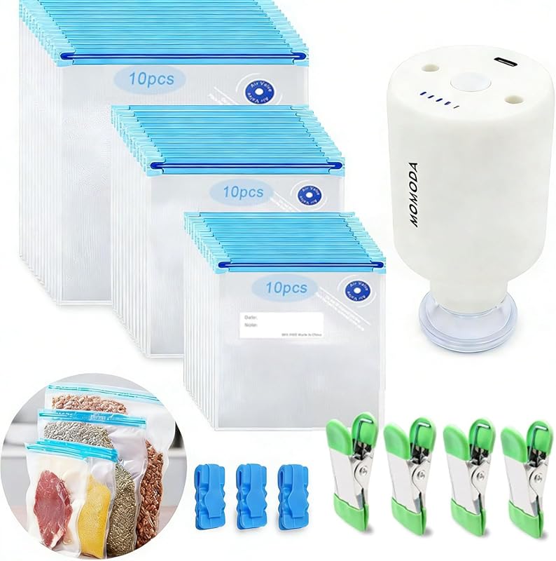 MOMODA Reusable Sous Vide Vacuum Bags (30-Pack) with Electric Pump for