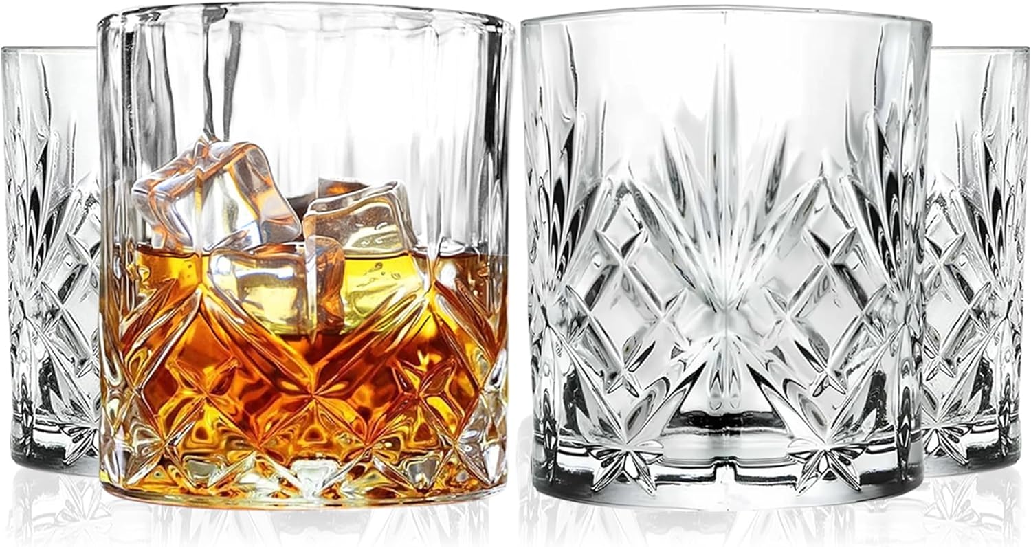 Barski Double Old Fashioned Crystal Whiskey Glasses Set of 4 – 10.5 oz