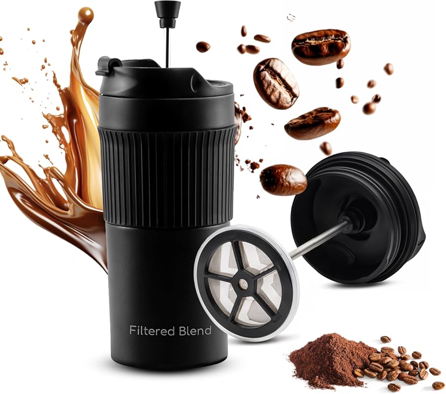 Black 15oz Portable French Press Coffee & Tea Maker Mug