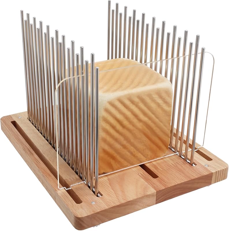 Adjustable Stainless Steel Bread Slicer with Foldable Guide, Compact W